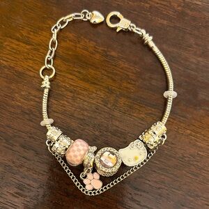 Hello Kitty Silver, Pink & White Charm Bracelet w/Paw Animal Theme 8 Inches NWOT